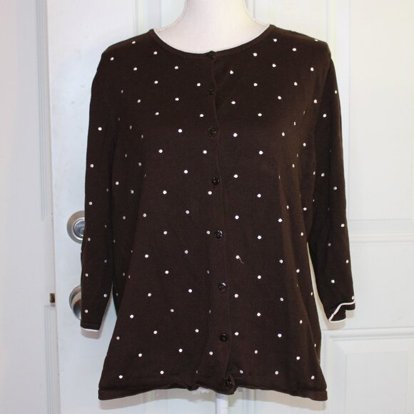 CJ Banks by Christopher Banks Brown and White Polka Dot Sweater Size 1X - Picture 1 of 6